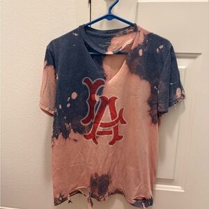LA Graphic Tie-Dye Tee in Pink and Navy